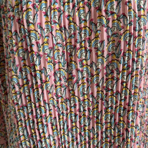 Melloday Pink Floral Pleated Long Sleeve Swing Mini Dress Small - Picture 5 of 8